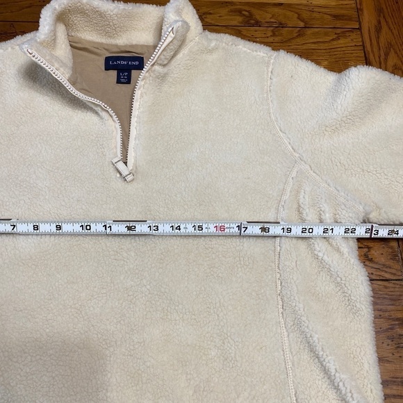 Lands’ End Fuzzy Fleece Pullover Women’s Size L Cream 1/4Buttons/snap. - Picture 1 of 6